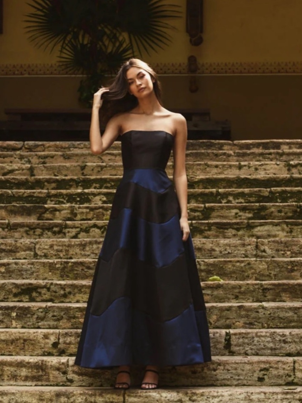 NWT Anthropologie Hutch Dress Rena Maxi Gown Strapless in Colorblock Navy Black - Picture 3 of 11